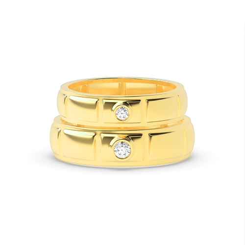 Bezel Setting Round Yellow Gold Couple band simple Couples Engagement Rings