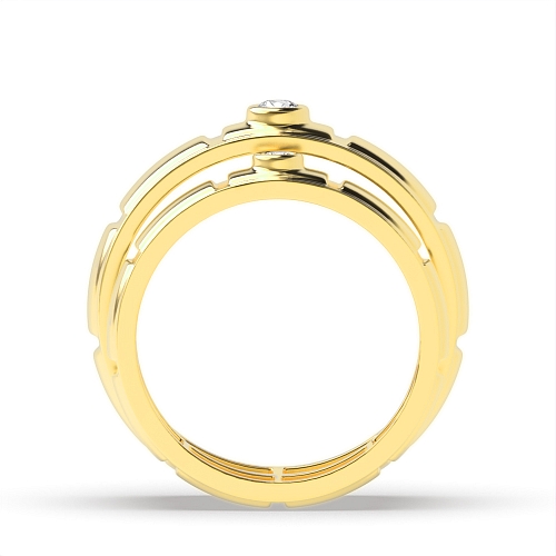 Bezel Setting Round Yellow Gold Couple band simple Couples Engagement Rings