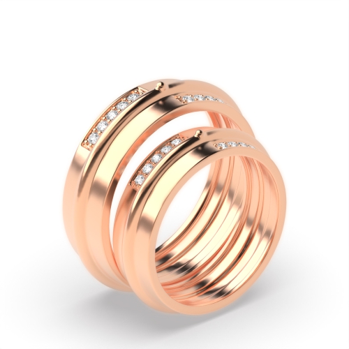 Pave Setting Round Rose Gold Eternal Couples Engagement Rings