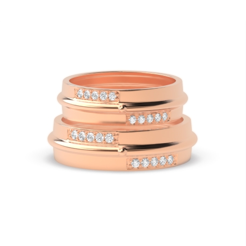 Pave Setting Round Rose Gold Eternal Couples Engagement Rings