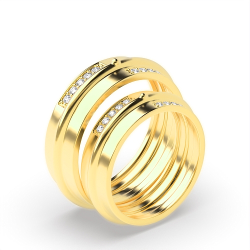 Pave Setting Round Yellow Gold Eternal Couples Engagement Rings