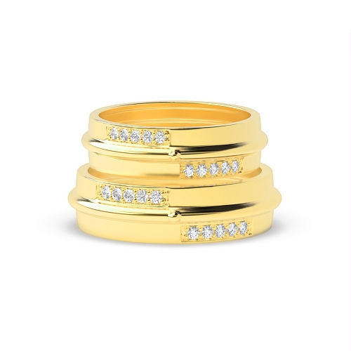 Pave Setting Round Yellow Gold Eternal Couples Engagement Rings