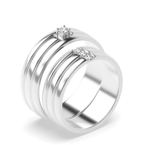 4 prong setting round shape diamond couple band ring