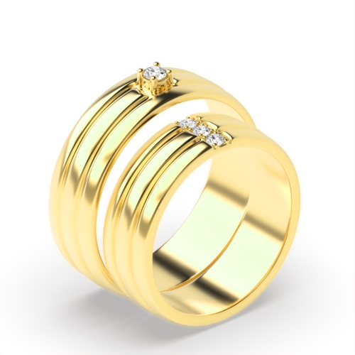 4 Prong Setting Round Shape Diamond Couple Band Ring | Abelini 