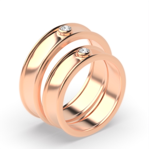 Bezel Setting Round Shape Diamond Simplistic Couple Ring