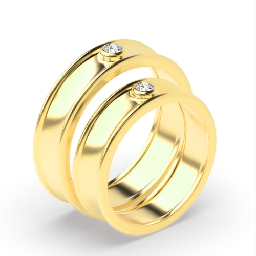 bezel setting round shape diamond simplistic couple ring