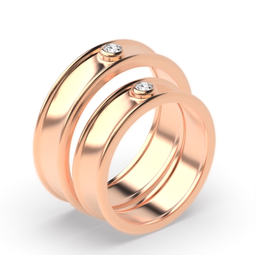 Bezel Setting Round Rose Gold Simplistic couple Couples Engagement Rings