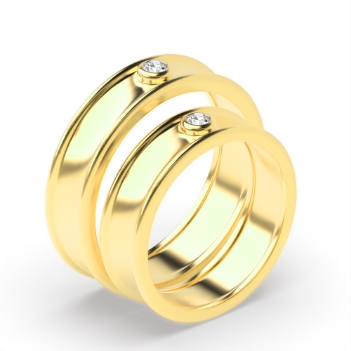 Bezel Setting Round Yellow Gold Simplistic couple Couples Engagement Rings