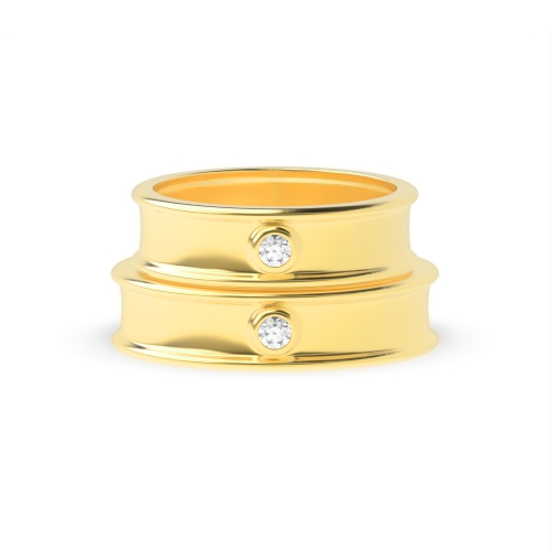 Bezel Setting Round Yellow Gold Simplistic couple Couples Engagement Rings