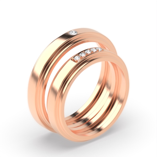 Pave Setting Round Shape Diamond Couple Band Ring | Abelini Uk