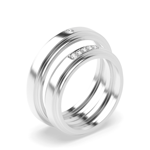 Pave Setting Round Shape Diamond Couple Band Ring | Abelini Uk