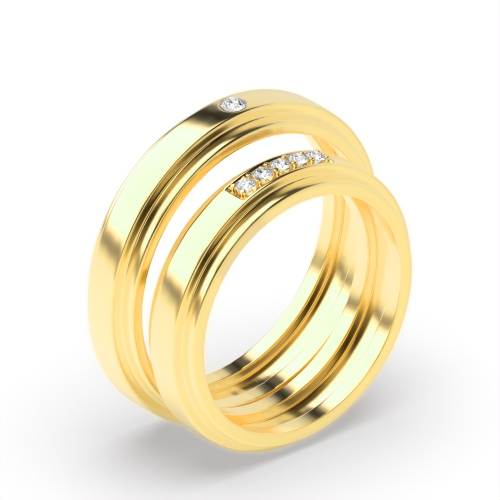 Pave Setting Round Yellow Gold Wedding Diamond Rings