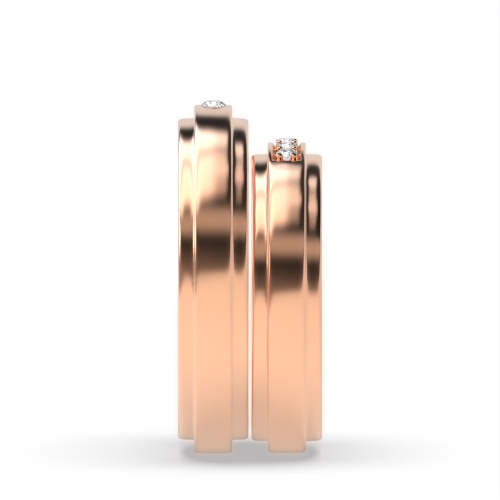 Pave Setting Round Rose Gold Couple band Couples Engagement Rings