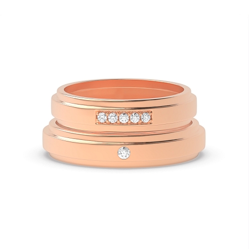 Pave Setting Round Rose Gold Couple band Couples Engagement Rings