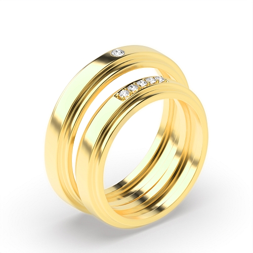 Pave Setting Round Yellow Gold Couple band Couples Engagement Rings