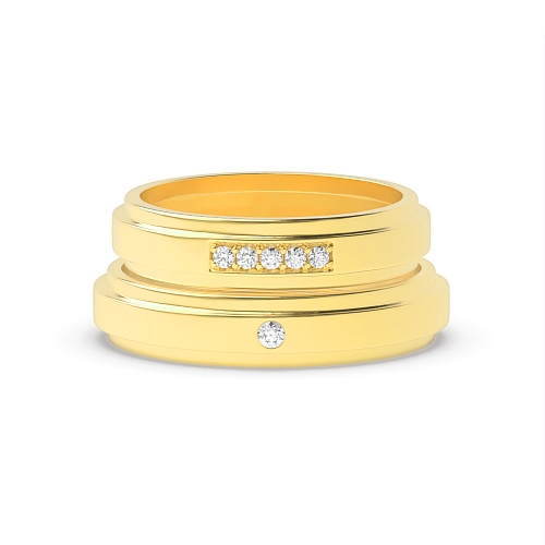 Pave Setting Round Yellow Gold Couple band Couples Engagement Rings