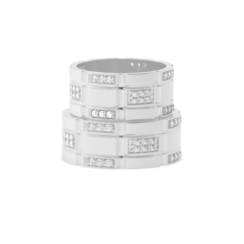 Pave Setting Round Block Couples Engagement Rings