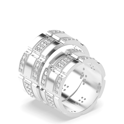 Pave Setting Round Block Naturally Mined Diamond Engagement Rings