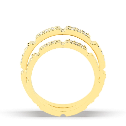 Pave Setting Round Yellow Gold Block Couples Engagement Rings