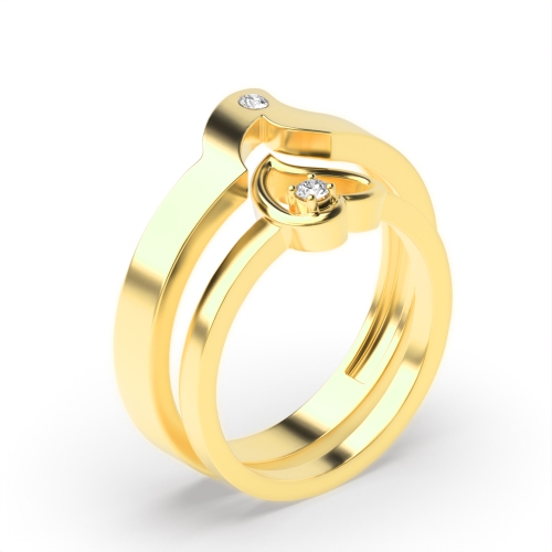 4 Prong Round Yellow Gold Unique matching band Couples Engagement Rings