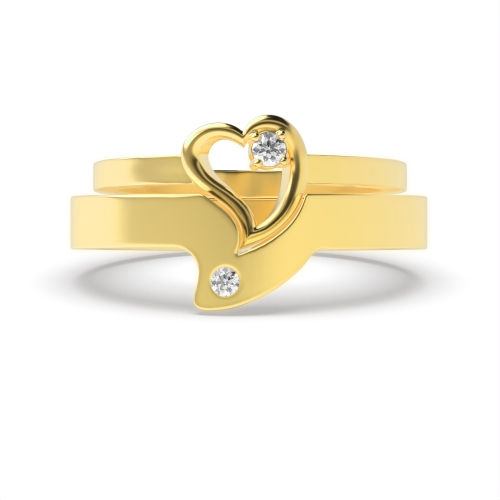 4 Prong Round Yellow Gold Unique matching band Couples Engagement Rings