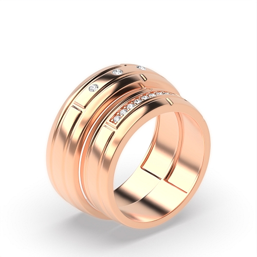 Pave Setting Round Rose Gold Gemstone Couples Engagement Rings