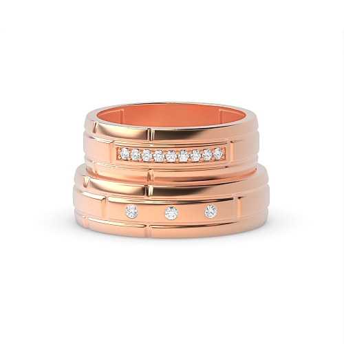 Pave Setting Round Rose Gold Gemstone Couples Engagement Rings