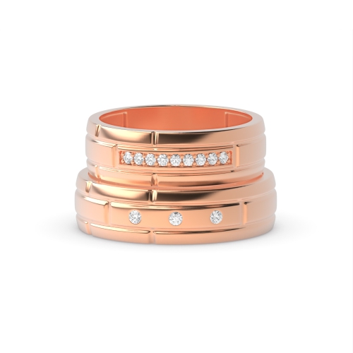 Pave Setting Round Rose Gold Gemstone Couples Engagement Rings