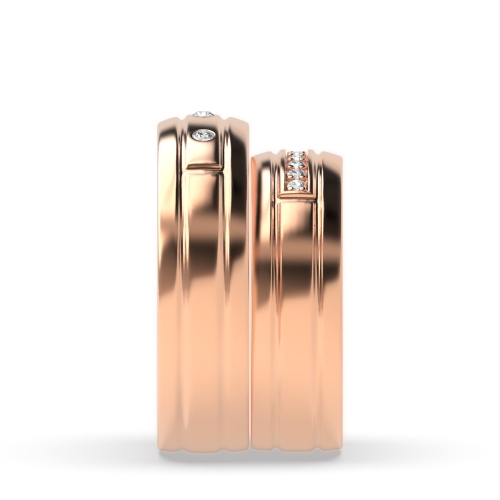 Pave Setting Round Rose Gold Gemstone Couples Engagement Rings