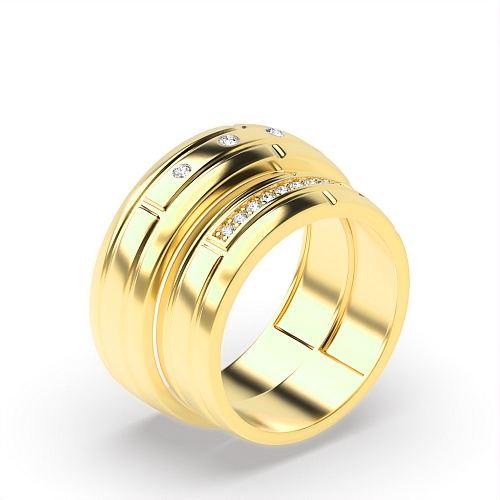Pave Setting Round Yellow Gold Gemstone Couples Engagement Rings