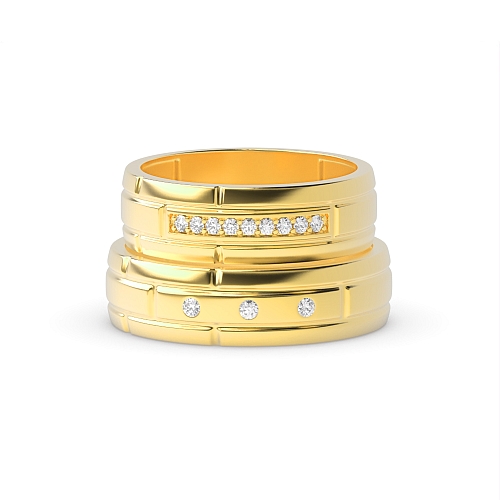 Pave Setting Round Yellow Gold Gemstone Couples Engagement Rings