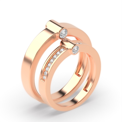 Pave Setting Round Rose Gold Nuptial twilight Couples Engagement Rings