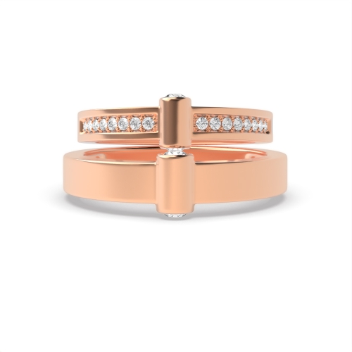 Pave Setting Round Rose Gold Nuptial twilight Couples Engagement Rings
