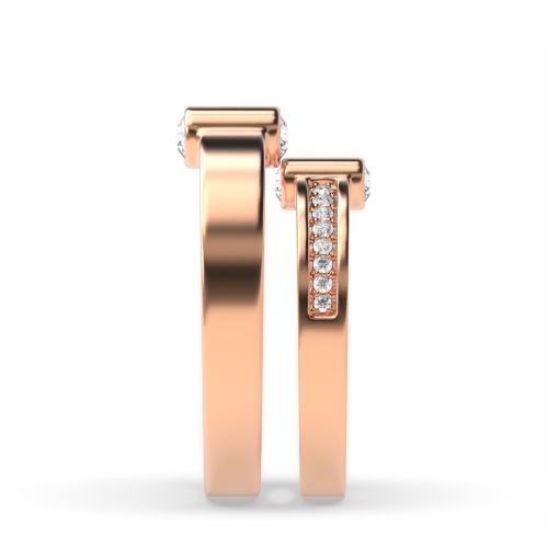 Pave Setting Round Rose Gold Nuptial twilight Couples Engagement Rings