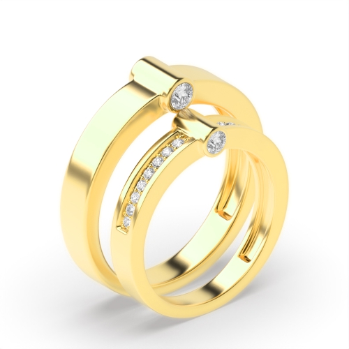 Pave Setting Round Yellow Gold Nuptial twilight Couples Engagement Rings