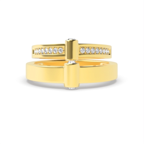 Pave Setting Round Yellow Gold Nuptial twilight Couples Engagement Rings