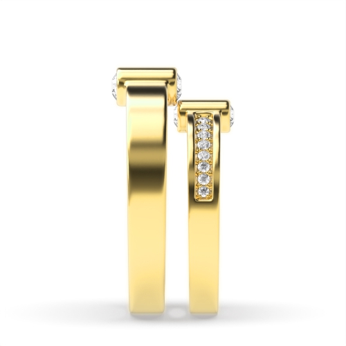 Pave Setting Round Yellow Gold Nuptial twilight Couples Engagement Rings