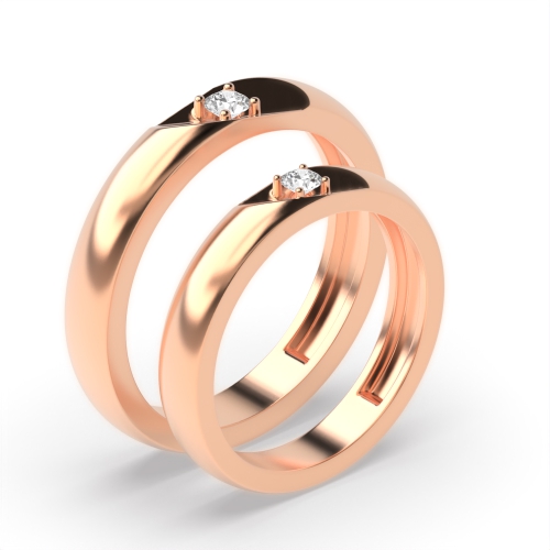 4 prong setting round shape diamond couple wedding band ring