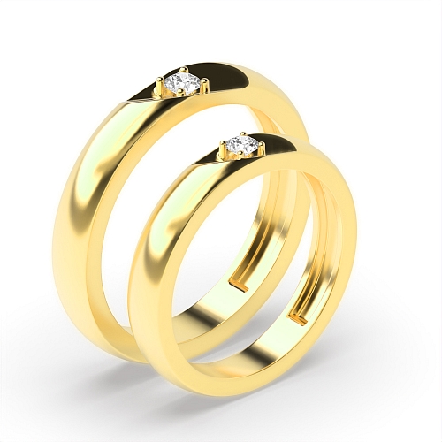 4 Prong Round Yellow Gold Treasure Couples Engagement Rings
