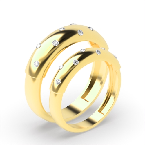 4 prong setting round shape diamond couple band ring