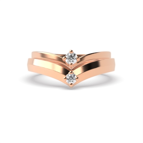 4 Prong Round Rose Gold Crown matching band Couples Engagement Rings
