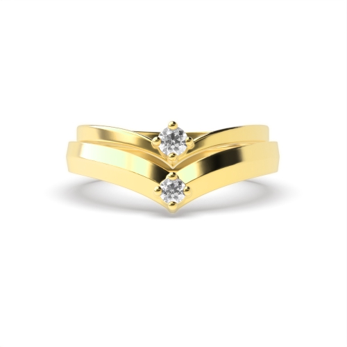 4 Prong Round Yellow Gold Crown matching band Couples Engagement Rings