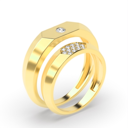Flush Setting Round Yellow Gold Wedding Diamond Rings