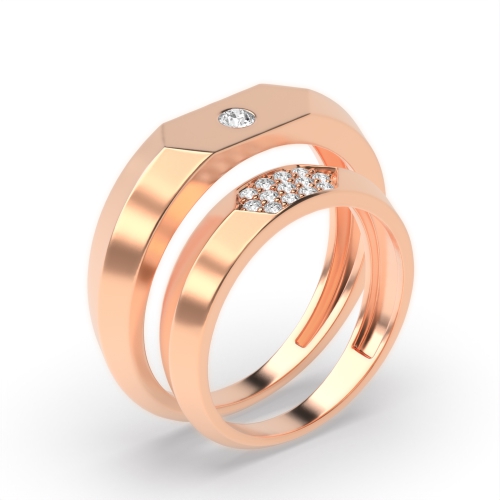 Flush Setting Round Rose Gold Unique Couples Engagement Rings