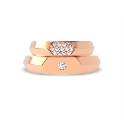 Flush Setting Round Rose Gold Unique Couples Engagement Rings