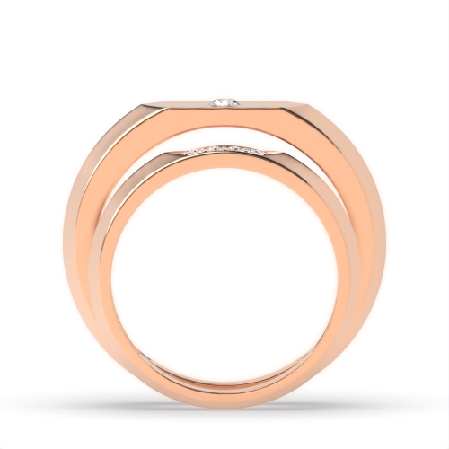 Flush Setting Round Rose Gold Unique Couples Engagement Rings