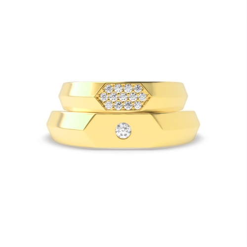 Flush Setting Round Yellow Gold Unique Couples Engagement Rings