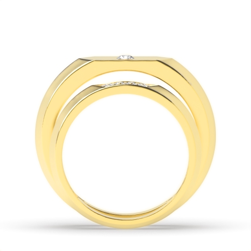 Flush Setting Round Yellow Gold Unique Couples Engagement Rings