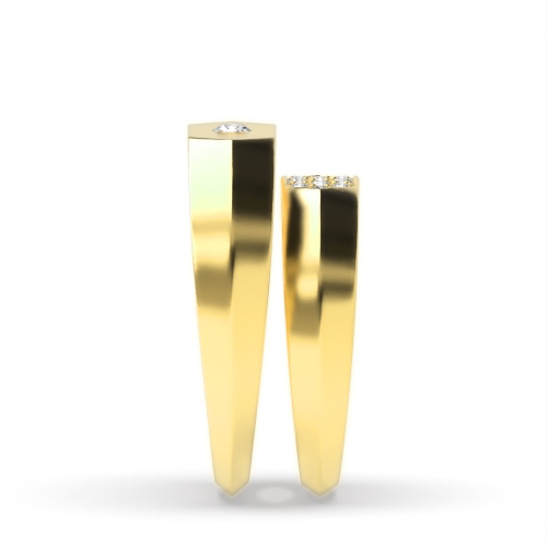 Flush Setting Round Yellow Gold Unique Couples Engagement Rings