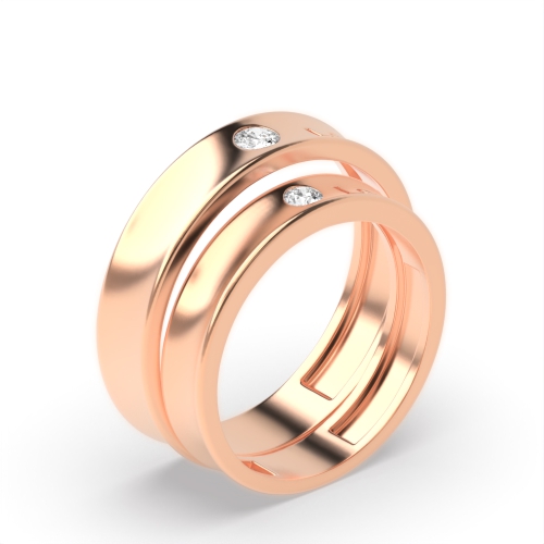 Bezel Setting Round Rose Gold Twinkle Couples Engagement Rings